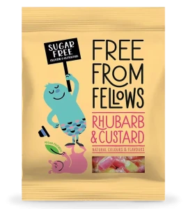 Free From Fellows Landrynki bez cukru rabarbar i custard Rhubarb & Custard wegańskie 70g