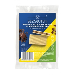 Bezgluten Wafelki z nadzieniem o smaku czekoladowym niskobiałkowe PKU 90g