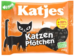 Katjes Kocie łapki lukrecjowe – żelki lukrecjowe 210 g (Katzen Pfötchen)