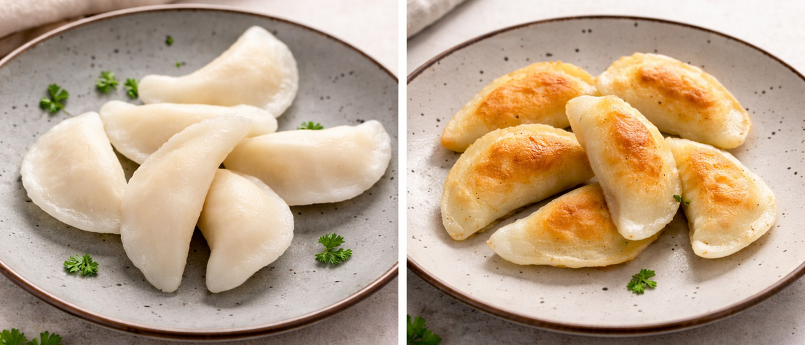 Pierogi niskobiałkowe z ziemniakami i Violife – przepis (gotowane i smażone)